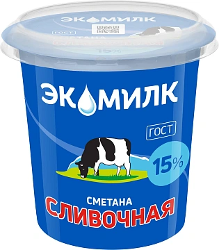 Сметана Экомилк сливочная ГОСТ 15%, 300г
