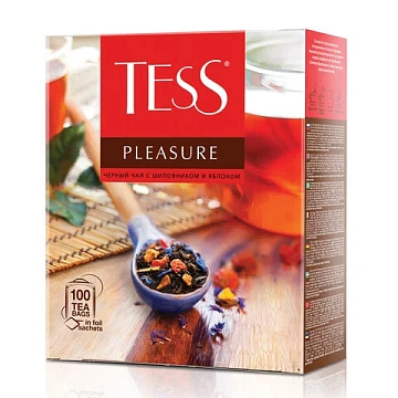 Чай TESS 'Pleasure' черный с шиповником, яблоком, лимонным сорго, 100 пакетиков в конвертах по 1,5 г, 0919-09