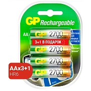 Батарейки аккумуляторные Ni-Mh пальчиковые КОМПЛЕКТ 4 шт., АА (HR6) 2600 mAh, GP, 270AAHC-2DECRC4