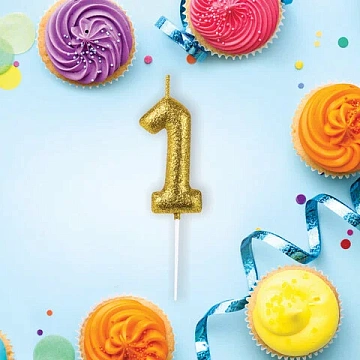 Свеча-цифра для торта '1' золотая с глиттером, 6 см, ЗОЛОТАЯ СКАЗКА, на шпажке, в блистере, 591414