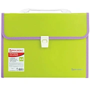 Папка-портфель пластиковая BRAUBERG 'JOY', А4 (330х245х35 мм), 13 отделений, с окантовкой, салатовая, 227974
