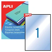 Этикетка самоклеящаяся ВСЕПОГОДНАЯ, 210х297 мм, 1 этикетка, полиэстер, прозрачная, 20 листов, APLI,