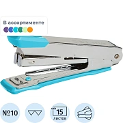 Степлер Deli Essential N10 до 15 листов, антистеплер,полипропил.уп.,ассорти