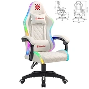 Кресло компьютерное DEFENDER 'Energy', 2 подушки, RGB-подсветка, экокожа, белое, 64557