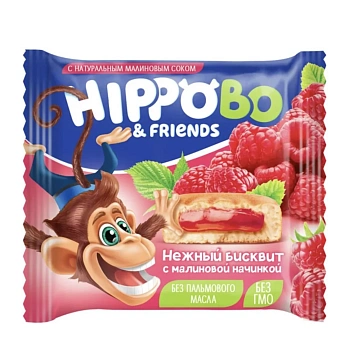 Бисквит Hippo bo & friends малиновая начинка, 32г