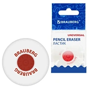 Ластик BRAUBERG 'Universal', 30х30х8 мм, белый, круглый, красный пластиковый держатель, 222472