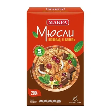 Мюсли Makfa шоколад-ваниль 5 злаков, 200г