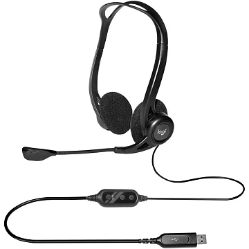 Наушники с микрофоном (гарнитура) LOGITECH PC 960, проводная, компьютерная, 2,4 м, стерео, USB, черная