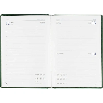 Ежедневник датированный 2026, зеленый,А5, 148х218 мм,352 стр,АТТАСНЕ Вива