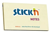 Блок для записей с клейким краем Stick'n желтый, пастельный, 76x127мм, 100 листов