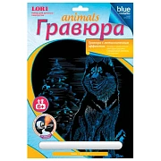 Гравюра с эффектом синий металлик 'Хаски', 18х24 см, основа, штихель, LORI, Гр-427