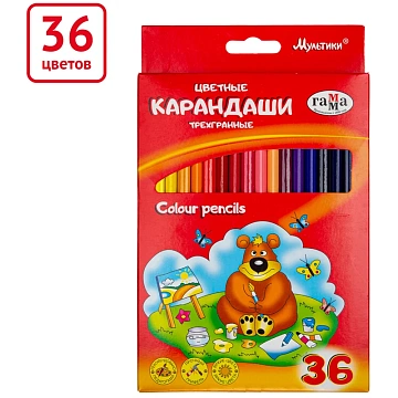 Карандаши цветные Гамма 'Мультики', 36цв., трехгранные, заточен., картон. упаковка, европодвес