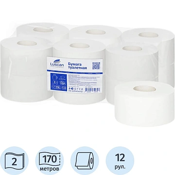 Бумага туалетная д/дисп Luscan Professional 2сл белая цел 170м 12рул/уп
