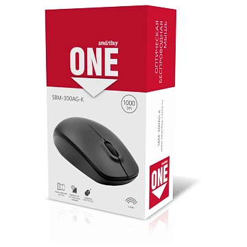 Мышь беспроводная Smartbuy ONE 300AG-K, USB, черная, 2btn+Roll