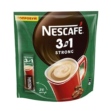 Кофе растворимый порционный NESCAFE '3 в 1 Крепкий', КОМПЛЕКТ 20 пакетиков по 14,5 г, 12460873