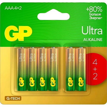 Батарейка GP Ultra AAА, бл/6шт 24AU4/2-2CR6 / 15AUA214/2-2CRSBC6