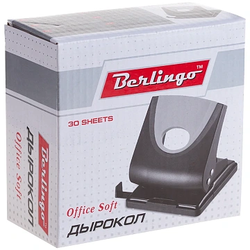 Дырокол Berlingo 'Office Soft' 30л., пластиковый, черный, с линейкой