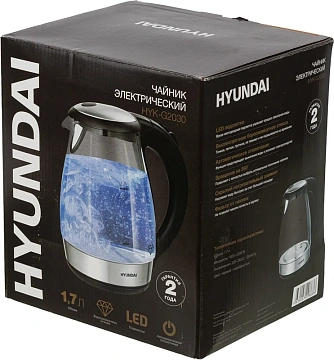Чайник электрический Hyundai HYK-G2030 черный, 1.7л, 2200Вт