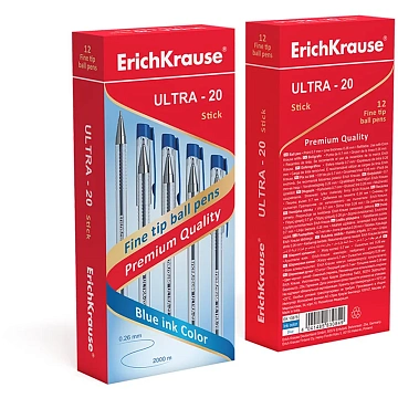 Ручка шариковая масляная ERICH KRAUSE 'Ultra-10', СИНЯЯ, корпус прозрачный, узел 0,7 мм, линия письма 0,26 мм, 13873