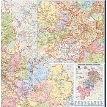 Настенная карта Москва и Московская область админ.1:170тыс.,2,33х1,58м.
