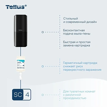 Диспенсер для мыла в картриджах Tellus (tork) S4, 954108, сенсорный, черный