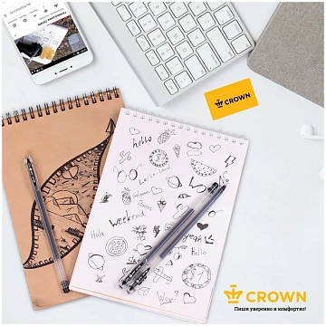 Ручка гелевая Crown 'Multi Jell' черная, 0,4мм, игольчатый стержень
