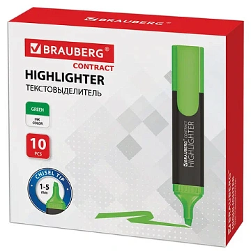 Текстовыделитель BRAUBERG 'Contract', ЗЕЛЕНЫЙ, линия 1-5 мм, 150390
