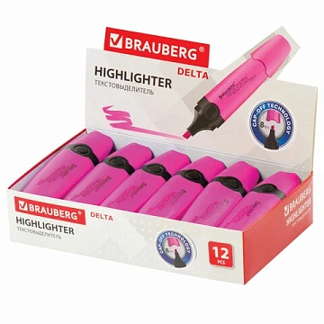 Текстовыделитель BRAUBERG 'DELTA', РОЗОВЫЙ, линия 1-5 мм, 151721