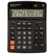Калькулятор настольный BRAUBERG EXTRA-14-BK (206x155 мм), 14 разрядов, двойное питание, ЧЕРНЫЙ, 250474
