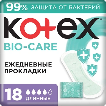 Прокладки ежедневные Kotex Bio-Care длинные, 18шт