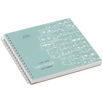 Скетчбук 60л., 150*150 MESHU 'Cat wave', на гребне, выб. лак, soft-touch, 120г/м2