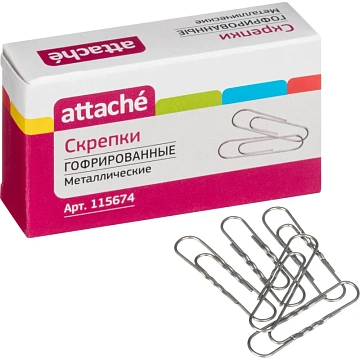 Скрепки Attache металлические без. покрытия,50 мм,гофрированные,50шт/уп