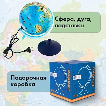 Глобус зоогеографический GLOBEN 'Классик Евро', 25 см, с подсветкой, детский, Ке012500270
