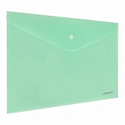 Папка-конверт с кнопкой BRAUBERG 'Pastel', А4, матовая непрозрачная, мятная, ПРОЧНАЯ 0,2 мм, 272883