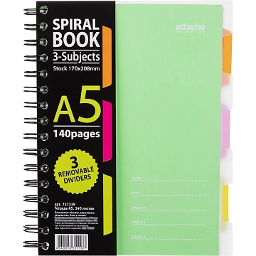 Бизнес-тетрадь 140л,кл,А5,SPIRAL BOOK Салатовый,евросп,обл.пл,раздел.84108