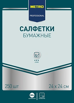 Салфетки бумажные Metro Professional 24x24см, 250шт, 2 слоя, красные