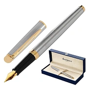 Ручка подарочная перьевая WATERMAN 'Hemisphere Stainless Steel GT', серебристый корпус, позолоченные детали, синяя, S0920310