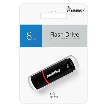 Флеш-диск 8 GB, SMARTBUY Crown, USB 2.0, черный, SB8GBCRW-K