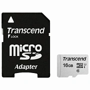 Карта памяти microSDHC 16 GB TRANSCEND UHS-I U1, 95 Мб/сек (class 10), адаптер, TS16GUSD300S-A