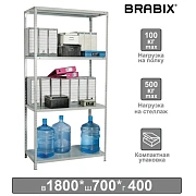 Стеллаж металлический BRABIX 'MS KD-180/40/70-4', 1800х700х400 мм, 4 полки, компактная упаковка, 291113, S240BR124402