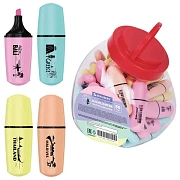Текстовыделитель мини BRAUBERG 'PASTEL Mini', АССОРТИ В ПЛАСТИКОВОЙ БАНКЕ, линия 1-5 мм, 152432