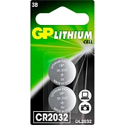 Батарейка GP CR2032, 3V, литий, бл/2шт, CR2032-2CRU2