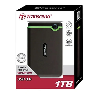 Внешний жесткий диск TRANSCEND StoreJet 25M3S 1TB, 2.5', USB 3.0, серый, TS1TSJ25M3S