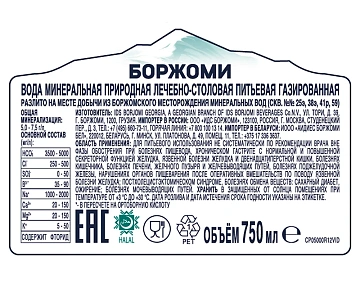 Боржоми 0,75 вода газированная, ПЭТ