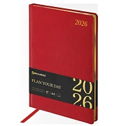 Еженедельник датированный 2026, БОЛЬШОЙ ФОРМАТ 210х297 мм, А4, BRAUBERG 'Iguana', под кожу, красный