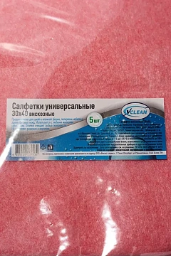 Салфетка хозяйственная Vclean 30х40см, для мебели, вискоза, 5шт/уп