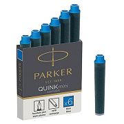 Картриджи чернильные PARKER Мини 'Cartridge Quink', КОМПЛЕКТ 6 штук, смываемые чернила, синие, 19504