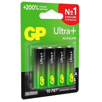 Батарейка Gp Ultra Plus AA LR06, 1.5В, алкалиновая, 4шт/уп