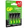Батарейка Gp Ultra Plus AA LR06, 1.5В, алкалиновая, 4шт/уп