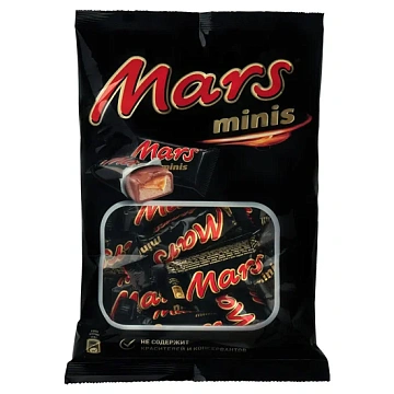 Батончики шоколадные мини MARS 'Minis' с нугой и карамелью в молочном шоколаде, 182 г, 2261